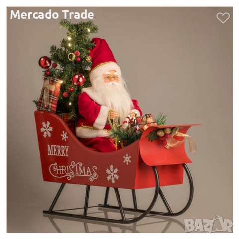 Коледна реалистична фигурка Дядо Коледа с шейна, музика и LED, 49см, снимка 2 - Декорация за дома - 52324543