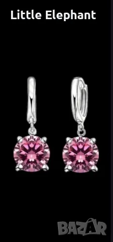 Сребърни висящи обеци plein pink cristals/нови
