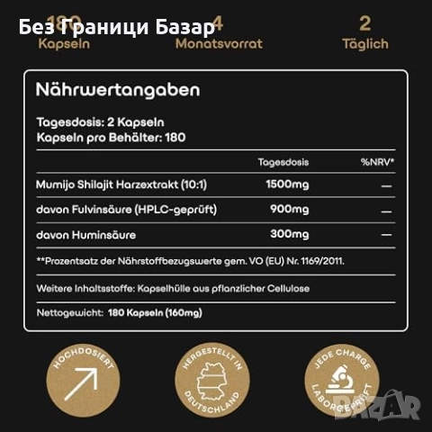 Нов Шиладжит 1500 мг Мумийо екстракт 10:1 натурални капсули за енергия, сила и издръжливост 180 г, снимка 4 - Хранителни добавки - 52081053