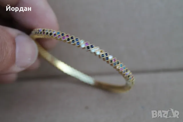 Дамска сребърна позлатена гривна с камъни, снимка 5 - Гривни - 50209958