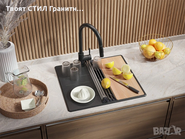 Кухненска Мивка от Гранит  Копенхаген 40 Top 550 x 500 мм - Черна, снимка 3 - Други - 37574016
