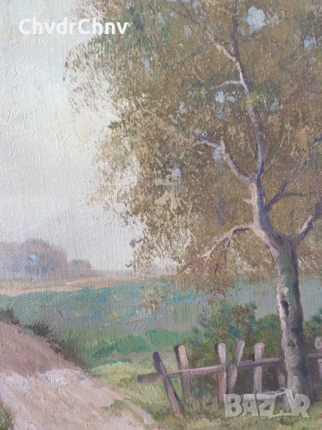 Krotter 77х67см/стара австрийска картина масло върху платно/пейзаж/къщи-река/дървена рамка, снимка 5 - Картини - 51217429