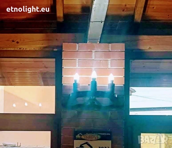 Ръчно изработени стенни лампи с колело и дървени чашки!, снимка 6 - Лампи за стена - 53867946