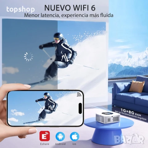 НОВ, ПЕРФЕКТЕН проектор【Android TV】Horlat 4K с поддръжка на 6G WiFi Bluetooth, 28000 лумена, 300"..., снимка 6 - Плейъри, домашно кино, прожектори - 50623774