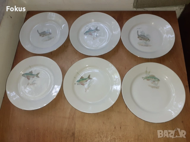 Сервиз чинии - български порцелан - 6 бр. с риби чиния, снимка 6 - Антикварни и старинни предмети - 53275080
