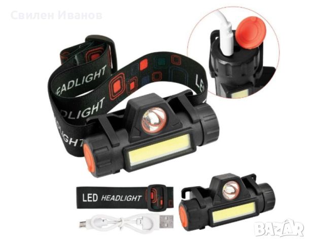 Челник с регулируема LED и COB яркост, магнитен клипс и USB зареждане, 100m обхват, 1200mAh, снимка 4 - Къмпинг осветление - 46334569