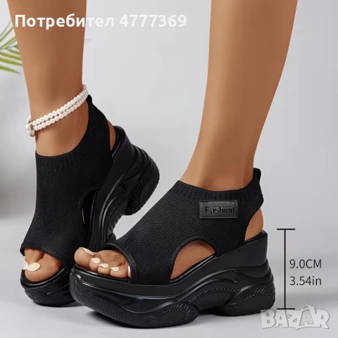 Спортни летни черни сандали от плат на платформа НОВИ, снимка 2 - Сандали - 54185238