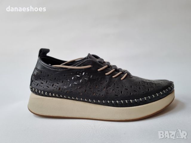 Дамски спортни обувки от естествена кожа с перфорация в черно , снимка 1 - Дамски ежедневни обувки - 45355266