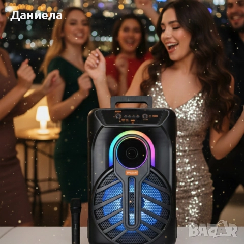 WSJAR E-8809 – Портативна караоке тонколона с микрофон и LED ефекти, снимка 6 - Тонколони - 52759996
