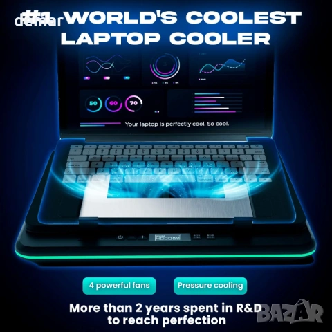 KLIM Turbofrost Геймърска охлаждаща подложка за лаптоп с 4 x 4000 RPM вентилатори, динамичен RGB, снимка 2 - Други - 53783908
