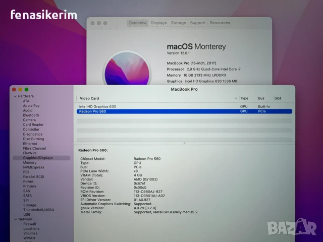 15.4' Core i7 Apple MacBook Pro Mid 2017 TouchBar 16GB RAM/1000GB SSD/Radeon Pro 560 4GB/Бат 6ч, снимка 6 - Лаптопи за работа - 48251018