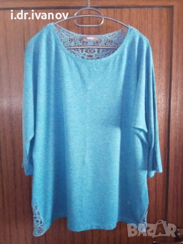 зелена блуза с дантела и 3/4 ръкав, снимка 2 - Туники - 54095577