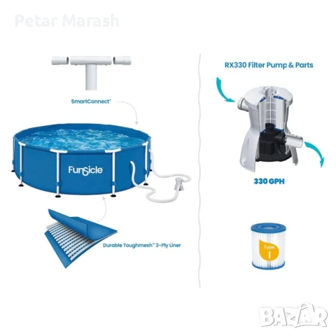 Сглобяем басейн Ø366 x 76 см – комплект с филтър и помпа, снимка 4 - Басейни и аксесоари - 50960818