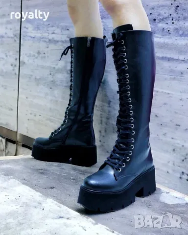 Ботуши на платформа - черна кожа