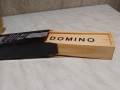 Домино марково ново 28 пула кожен калъф костни пулове 20х45мм и в дърв.кутия ново, снимка 12