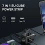 Разклонител PowerCube с USB и бутон – 3 контакта + 2 USB порта, защита от пренапрежение, 2 м кабел, снимка 7