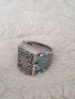 Мъжки пръстен от неръждаема стомана със синтетичен тюркоаз и орнаменти, снимка 8
