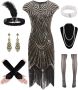 WILDPARTY  Ретро рокля с пайети от 1920 г. с аксесоари, карнавал, Великият Гетсби, черно злато, М