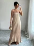 Дълга Уникална Рокля в Пясъчно Светло Злато Солей с Метален Златен Елемент, снимка 6
