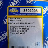 Водна помпа Sasic 36040008 за Renault/Dacia 1,2 16V, снимка 2 - Части - 45287275