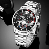Луксозни модни мъжки часовници кварцов ръчен часовник от неръждаема стомана, снимка 7 - Мъжки - 42569188
