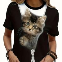 Дамски и детски 3Де тениски с коте. , снимка 2 - Тениски - 45468014