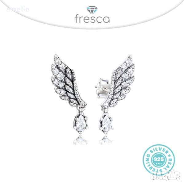 Обеци Fresca по модел тип Pandora Angel Wings drops сребро 925. Ангелски криле. Колекция Amélie, снимка 1