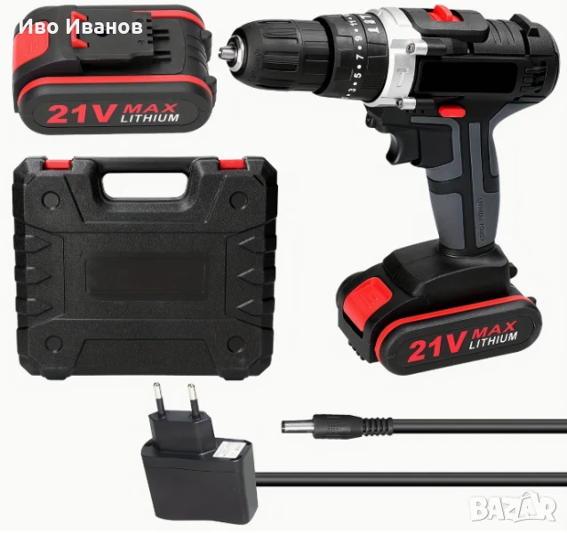 Акумулаторен винтоверт 21 V, бормашина с 2 батерии, снимка 1