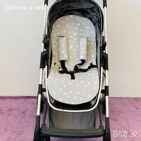 Подложка за количка - лукс сиви звезди с гръб сив капитон, снимка 1