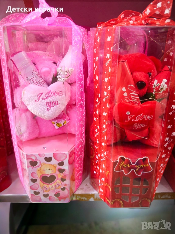 Плюшено мече с LED и сърце в прозрачна подаръчна опаковка, за Свети Валентин , снимка 1