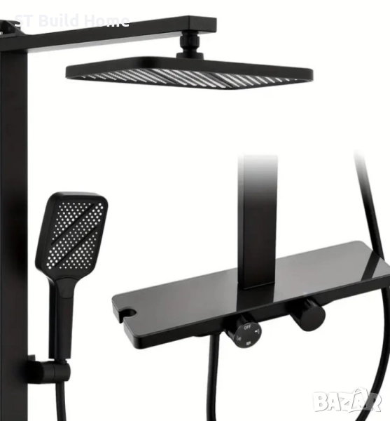 🛁 Стенна Душ Система с Двойни Глави – Съвременен Черен Дизайн 🛁, снимка 1