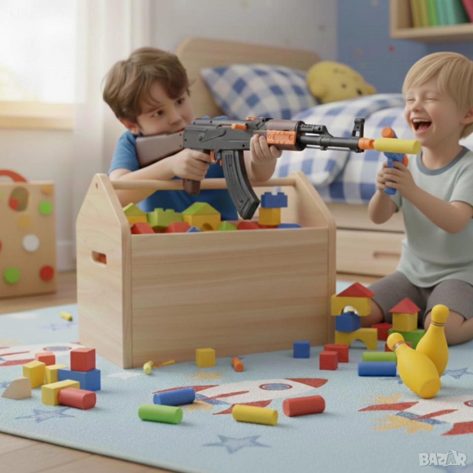 Играчка автомат AK-47 Калашников – 63 см, с меки патрони и мишени, снимка 1