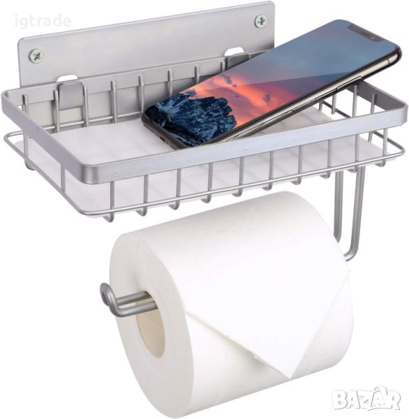 Държач за тоалетна хартия с рафт Полиран хром, SUS 304 Неръждаема стомана , снимка 1