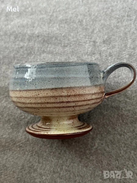 Ретро чаша със столче и дръжка, сиво-кафява, винтидж, снимка 1