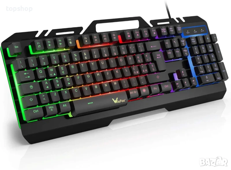 НОВА Геймърска клавиатура WisFox с подсветка, версия 2023 г., снимка 1