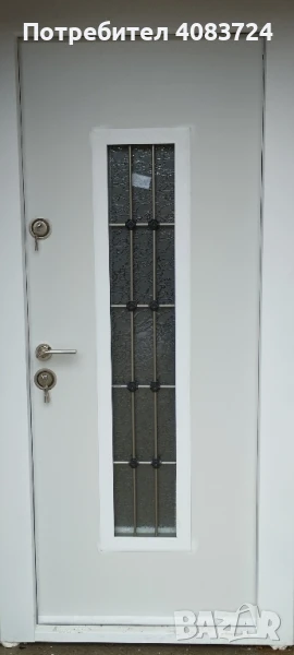 метална врата за къща със стъкло в цвят бяло, антрацит и орех, снимка 1