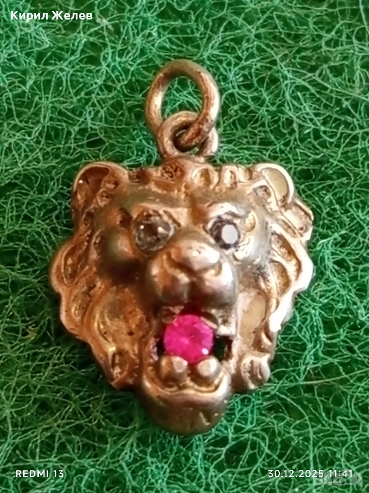 Сребърна висулка Лъвска глава с рубин символизира сила, лидерство 52549, снимка 1