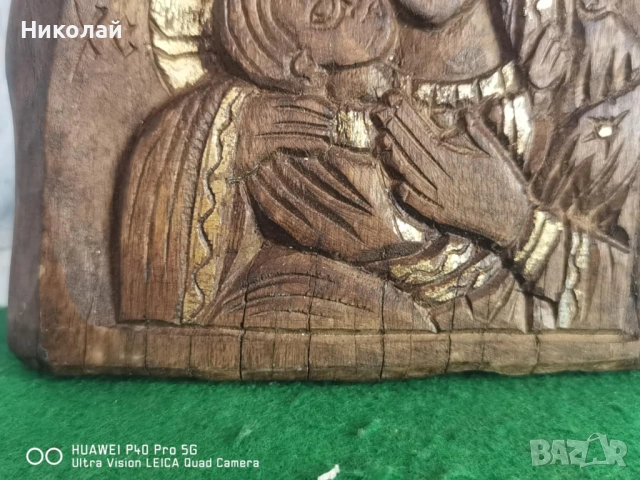 Дървена Православна Икона Дева Мария с Млядия Исус Христос, снимка 9 - Антикварни и старинни предмети - 53562207