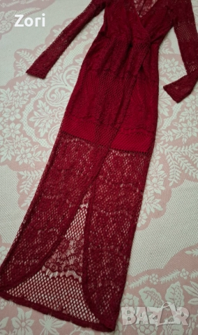 РАЗКОШНА дълга дантелена рокля с къса подплата, снимка 4 - Рокли - 52585836