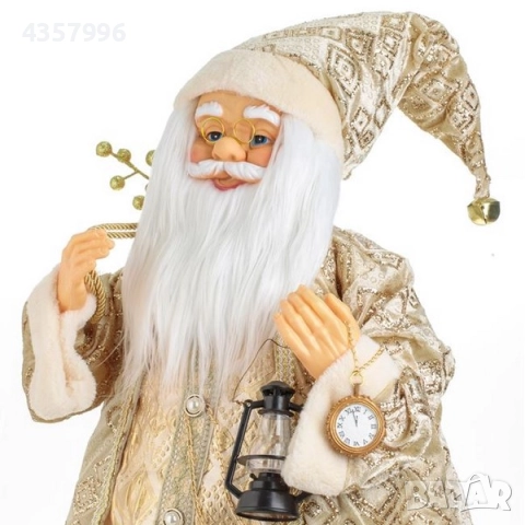 Коледна фигура Дядо Коледа с костюм на шампанско, бродерия, 80см, снимка 3 - Декорация за дома - 52393151