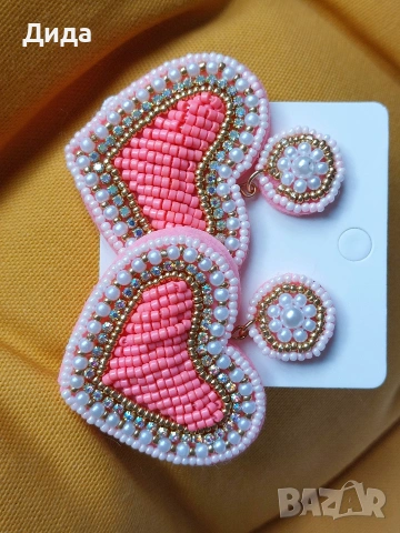 Красиви обеци - "Розово сърце", снимка 5 - Обеци - 53948382