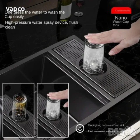 Черна мини мултифункционална кухненска мивка с капак, снимка 3 - Мивки - 51358538