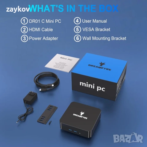 DREAMFYRE Мини PC Компютри 16GB DDR4 512GB SSD, 12-инчов N95 (до 3.4Ghz), Мини компютър, снимка 6 - За дома - 53619994