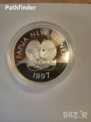 5 кина 1997 Папуа Нова Гвинея сребърна рядка монета, снимка 5 - Нумизматика и бонистика - 46173957