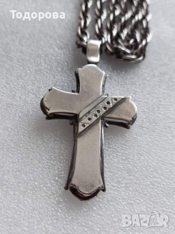 Сребърен кръст със сребърен ланец, ръчна авторска работа-сребро 925/4 евро за грам/, снимка 7 - Колиета, медальони, синджири - 52497805
