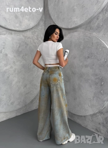 Дънки с ластик и ръждив ефект , снимка 4 - Дънки - 51620842