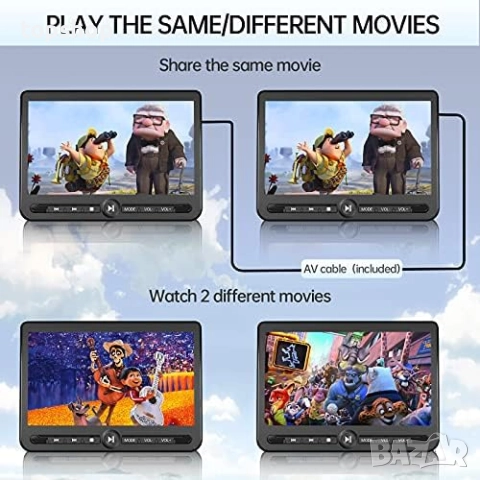 Нова Arafuna 10,5-инчов DVD плейър за кола с два независими екрана, преносим акумулаторен екран ..., снимка 3 - Аксесоари и консумативи - 52095327