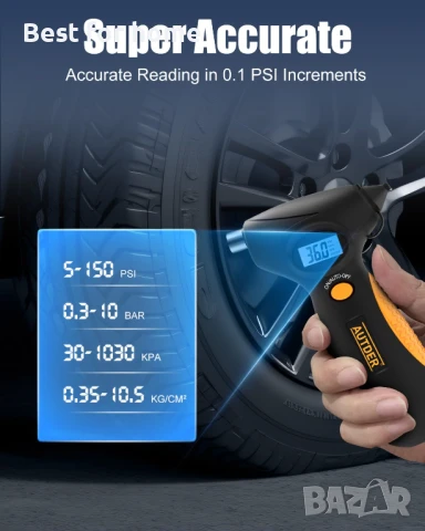 AUTDER 5-в-1 дигитален манометър за гуми с  LCD дисплей с подсветка , снимка 4 - Аксесоари и консумативи - 51040236