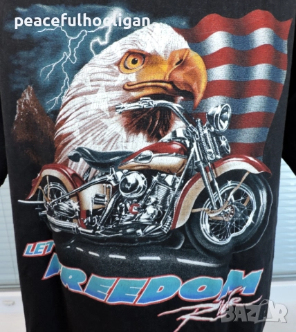 Let The Freedom Ride Mens Vintage American Motorcycle T-Shirt Size 2XL, снимка 3 - Тениски - 52431283