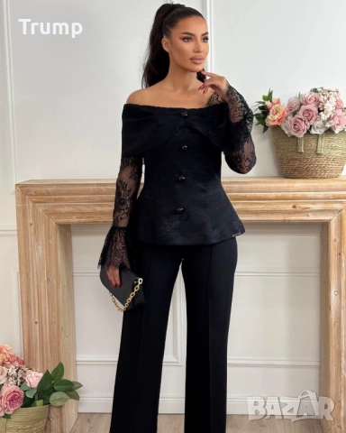 Елегантен комплект от топ дантела и панталон висока  талия